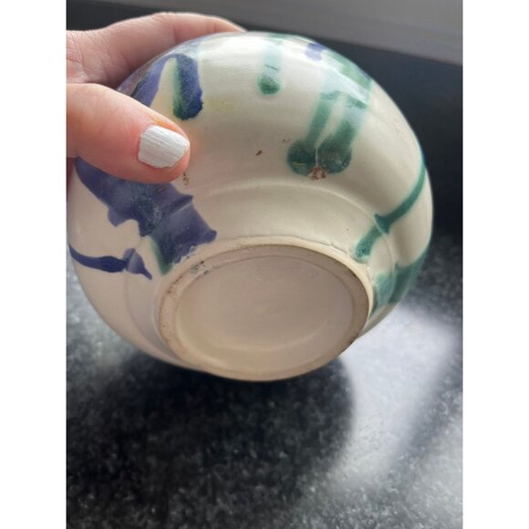 Vtg 1980's Round Bulbous Ceramic Vase One Single Hole Abstract Design Studio Art - Picture 7 of 8